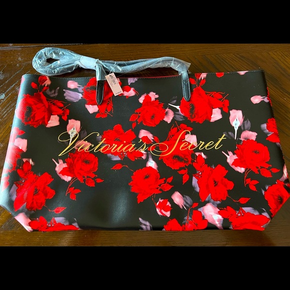 NWT Victoria's Secret 2019 Zippered Pink Black Striped Tote